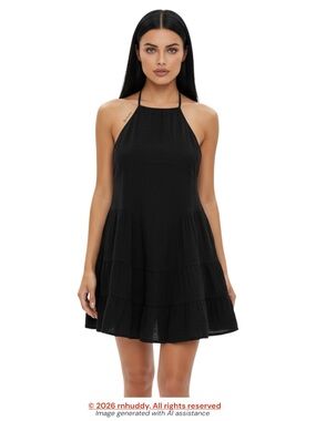 Earthbound XL black cotton halter tie-back dress